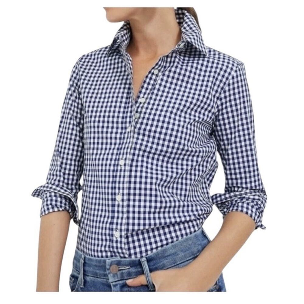 UNTUCKit Women’s Belleza Button Up Shirt Blue Buffalo Plaid Size 4 NWOT